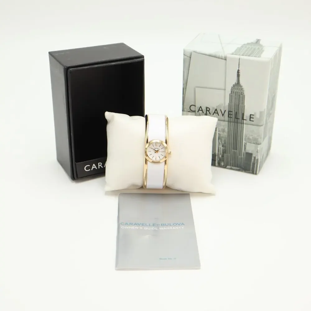Caravelle New York White Gold Tone 20mm Petite Watch Cuff Working New in Box